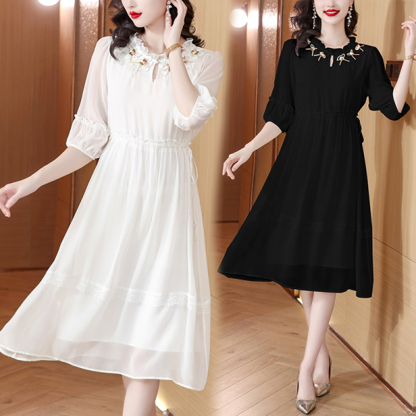 RM5640#高端白色连衣裙女2023夏季新款大码减龄显瘦气质中长款韩版