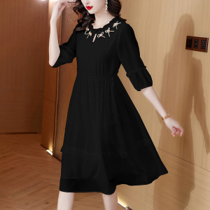 RM5640#高端白色连衣裙女2023夏季新款大码减龄显瘦气质中长款韩版