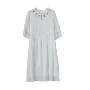 RM5640#高端白色连衣裙女2023夏季新款大码减龄显瘦气质中长款韩版