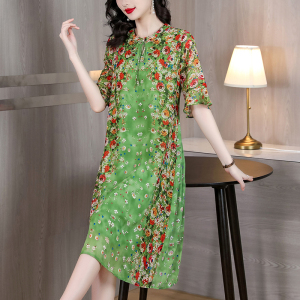 RM16385#乔其纱夏季时尚气质妈妈装连衣裙减龄显瘦中年女装中长款连衣裙