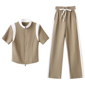 RM20251#夏季新款优雅时尚干练修身显瘦拼色套装显身材两件套女