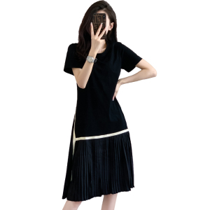 RM5869#中长款T恤裙百褶拼接大码连衣裙