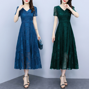 RM6167#雪纺垂感连衣裙2023新款女夏季长款高端国际奢华大牌妈妈气质长裙
