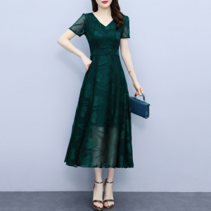 RM6167#雪纺垂感连衣裙2023新款女夏季长款高端国际奢华大牌妈妈气质长裙