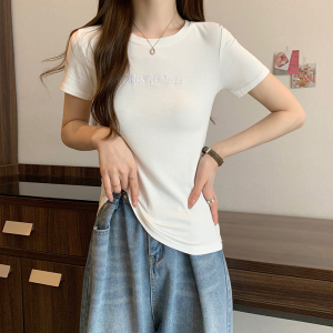 RM5585#韩系粉色短袖t恤女夏字母内搭简约百搭小众体恤洋气欧货半袖