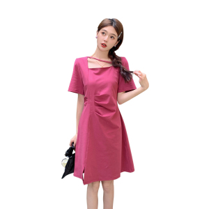 TR35506# 大码女装夏季纯色简约方领套头连衣裙 服装批发女装服饰货源