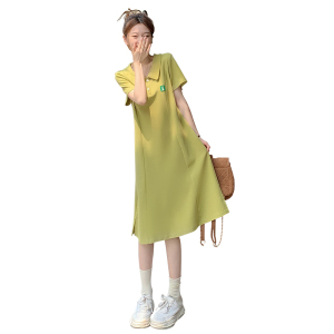 RM6060#大码女装夏季长款POLO连衣裙休闲甜美宽松型套头大码长裙