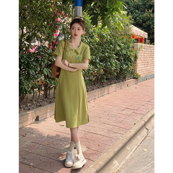 RM6060#大码女装夏季长款POLO连衣裙休闲甜美宽松型套头大码长裙