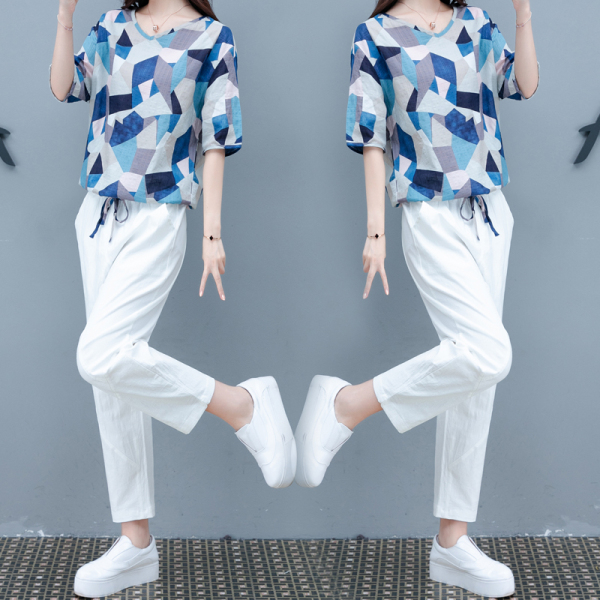 RM5708#棉麻职业套装夏装2023年新款洋气减龄显瘦休闲九分裤两件套女...