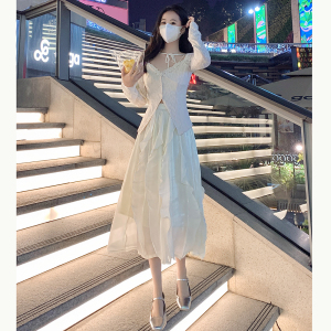 RY1561#超仙光泽金丝前波浪设计感春夏仙女飘逸a字大摆法式半身长裙