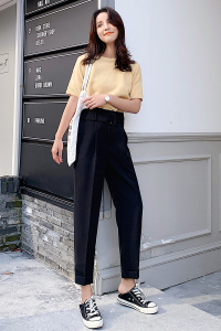 RM6575#西装哈伦裤女2023春夏休闲直筒烟管宽松萝卜裤ins超火的九分裤子