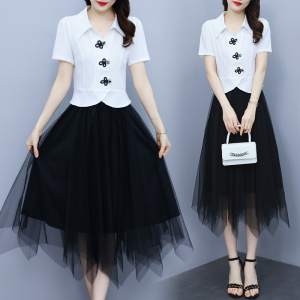 RM5819#洋气盘扣套装女2023年夏季新款韩版小个子收腰显瘦法式两件套裙
