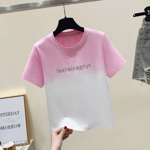 RM5963#欧货重工字母烫钻渐变扎染甜酷独特小众短袖T恤女