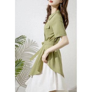 RM11668#牛油果绿高级感不规则连衣裙2023夏季新款设计小众气质收腰衬衫裙