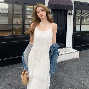 RM21326#白色连衣裙女夏季2023新款海边度假沙滩裙纯欲无袖吊带裙