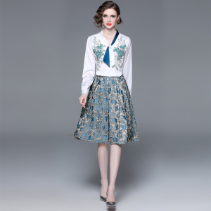 RM6004#新款贴花刺绣长裙中长款连衣裙设计感两件套时尚
