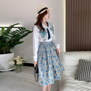 RM9386#新款贴花刺绣长裙中长款连衣裙设计感两件套时尚