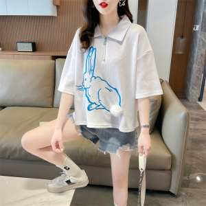 TR19488# 华夫格后包领韩版短袖小个子POLO领拉链夏季短袖T恤女装 服装批发女装服饰货源