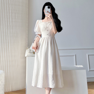 RM5999#新款法式小众设计温柔风收腰气质显瘦白色泡泡袖连衣裙