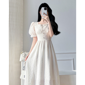 RM5999#新款法式小众设计温柔风收腰气质显瘦白色泡泡袖连衣裙