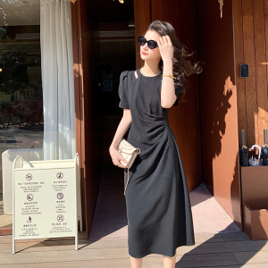 RM6932#黑色显瘦连衣裙女夏季赫本风气质收腰绝美小裙子