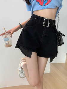 RM7156#女高腰设计感宽松不规则百搭显瘦韩版牛仔短裤