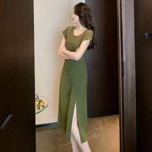 RM13314#茶歇法式连衣裙子春装盐系穿搭小众设计感收腰显瘦海边度假裙女夏