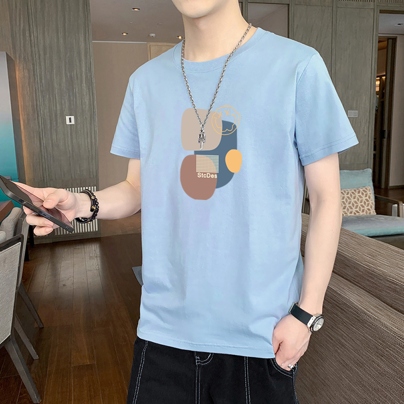 實拍純棉短袖t恤男夏季新款潮流ins男生印花半袖百搭T恤