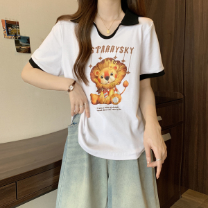 RM5637#夏新款胖mm时尚百搭海鸥领狮子王印花短袖T恤上衣潮