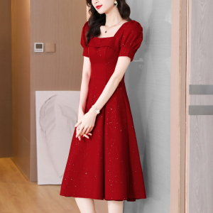 RM5993#夏季酒红色小礼服女回门订婚连衣裙平时可穿高级感