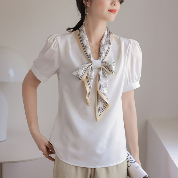 RM17682#高级感丝带衬衫女2023夏季设计感小众白色衬衣