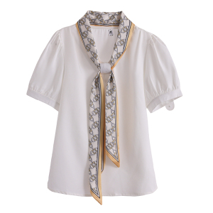 RM17682#高级感丝带衬衫女2023夏季设计感小众白色衬衣