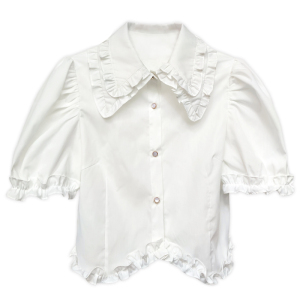 TR24714# 气质淑女夏季女装纯色法式公主袖上衣白色单排扣短款显瘦开衫