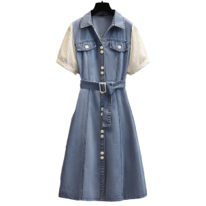 RM5618#大码女装2023夏季新款薄款牛仔连衣裙拼接时尚洋气显瘦裙