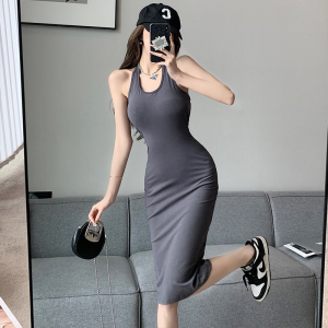Spicy Girl Sports Style Slim Fit Wrap Hip Dress Women's Hanging Neck Strap Tank Top Skirt