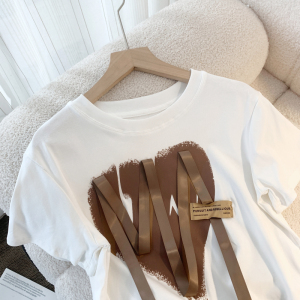 RM5641#甜酷辣妹小众设计感重工飘带短款小衫爱心短袖T恤上衣