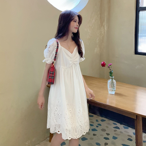 TR34882# 甜美小个子白色泡泡袖连衣裙女夏