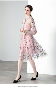 RM5928#开叉领口刺绣网纱浪漫气质连衣裙