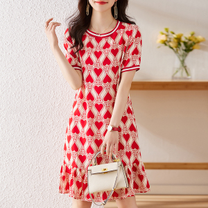 RM7219#韩版时尚气质女人爱心印花雪纺薄款连衣裙显瘦短袖裙夏季