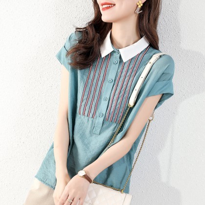 RM5832#夏韩版宽松条纹气质简约显瘦短袖T恤女上衣