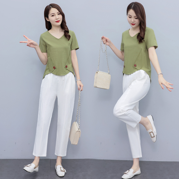 RM5625#棉麻套装女2023夏季新款大码气质休闲时尚减龄显瘦亚麻两件套
