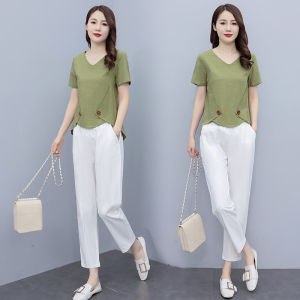 RM5625#棉麻套装女2023夏季新款大码气质休闲时尚减龄显瘦亚麻两件套