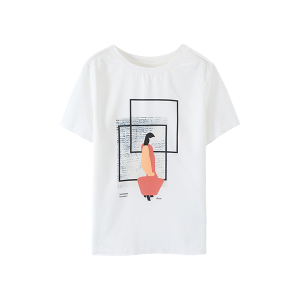 RM5843#夏季新款通勤创意印花百搭清凉缎面光泽感T恤上衣女