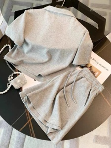 RM5923#盐系洋气运动套装2023夏季时尚炸街小个子休闲短袖卫衣短裤两件套