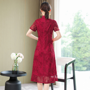 RM7985#喜婆婆改良蕾丝旗袍年轻妈妈婚宴礼服2023年新款短袖女夏季连衣裙