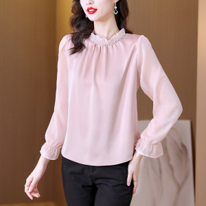 RM22415#法式衬衫女春季设计感高级雪纺衫2023新款立领上衣珍珠打底衫