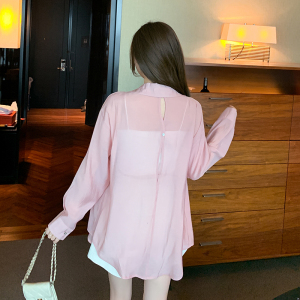 RM11011#夏季新款法式高级感宽松显瘦微透百搭纯色衬衫上衣防晒衫外套