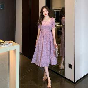 RM15651#连衣裙女夏季2023新款小个子法式温柔高级感方领雪纺裙子