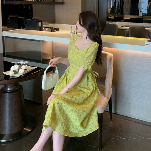 RM15651#连衣裙女夏季2023新款小个子法式温柔高级感方领雪纺裙子
