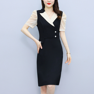 TR24723# 好质量时尚法式西装领连衣裙夏季新款减龄大码裙子